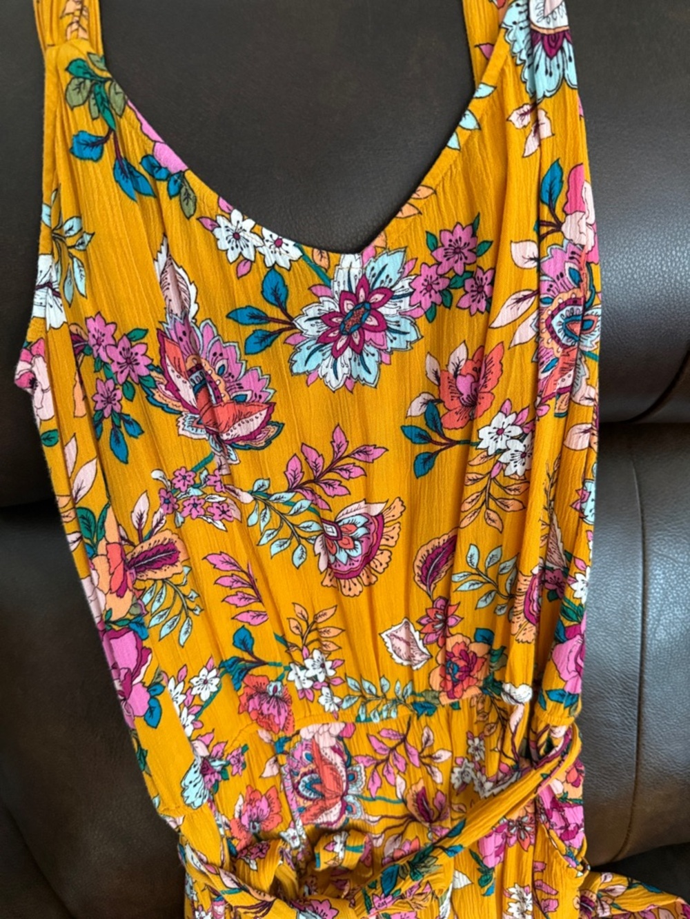 a.n.a NWOT Mustard Yellow Floral Wide-Leg Jumpsuit with pockets LARGE